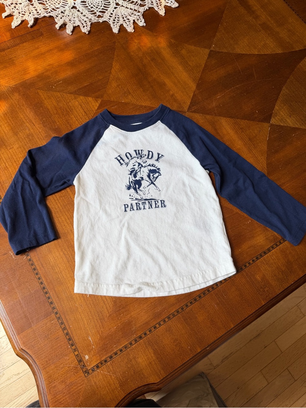 Janie and Jack Navy and White "Howdy Partner" Raglan Tee